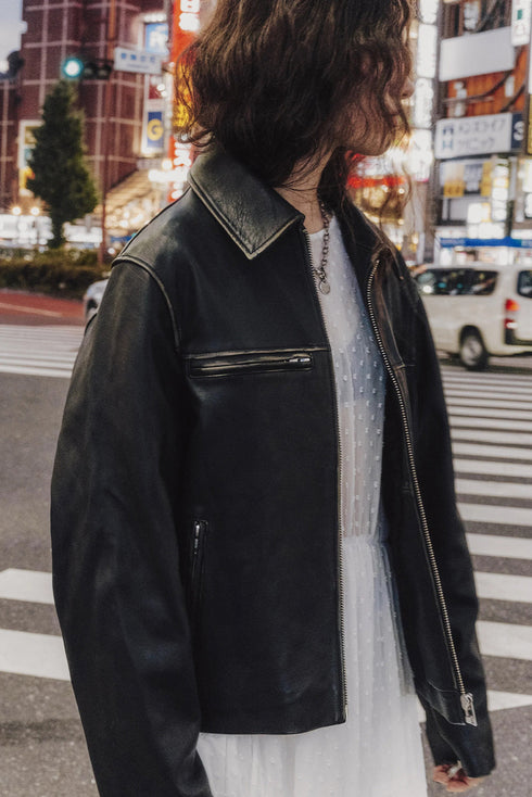 Black Faux Leather Zip Slit Pockets Street Fashion Jacket