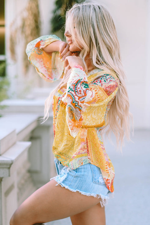 map-printed-v-neck-casual-long-sleeve-blouses