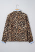 Brown Wild Leopard Print Contrast Striped Frilled Trim Chic Shirt