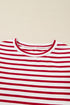 Red Stripe Round Neck Ruffle Trim Long Sleeve Top