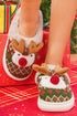 Fern Green Retro Geometric Knit 3D Christmas Reindeer Plush House Slippers
