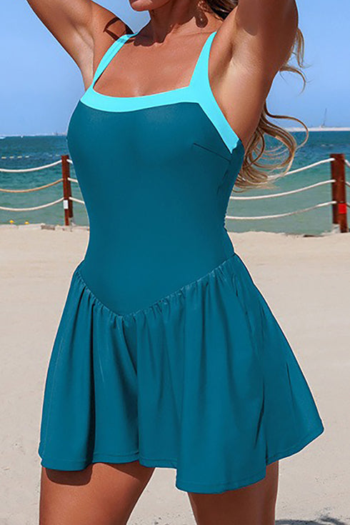 Skobeloff Contrast Trim Adjustable Straps Lace-up One Piece Swimsuit