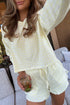 Yellow Gingham Long Sleeve Loose Top Drawstring Shorts 2pcs Pajama Set