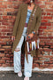 Camel Double Patch Pocket Striped Texture Knit Open Front Duster Cardigan