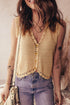 Pale Khaki Hollow out Trim Buttoned Front Boho Sweater Vest