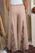 Straw Yellow Mineral Wash Leopard Patchwork Wide Leg Pants