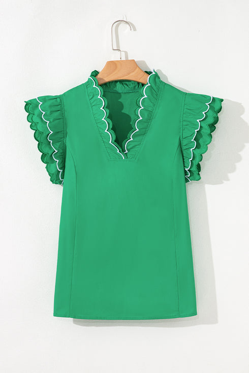 green v neck blouse
