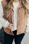 Camel Plus Size Quilted Cord Snap Button Vest Jacket