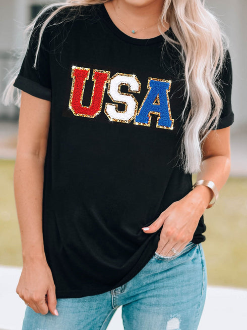 black-glitter-trim-chenille-usa-graphic-t-shirt