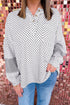 Beige Plus Size Dot Print Striped Patchwork Long Sleeve Henley Top