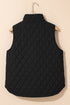 Black Flower Shape Quilted Snap Button Zip Up Winter Vest