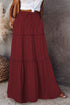 Fiery Red Black Frill Tiered Drawstring Waist Maxi Skirt