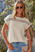 Beige Crochet Insert Textured Cotton Short Sleeve Blouse Top