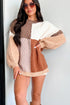 Coffee Mix Texture Colorblock Knit Baggy Sweater