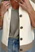 White Color Block Ribbed Knit Button Down Sweater Cardigan