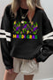 Black MARDI GRAS Crayfish Printed Varsity Striped Drop Shoulder Sweatshirt
