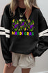 Black MARDI GRAS Crayfish Printed Varsity Striped Drop Shoulder Sweatshirt