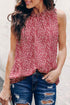 Fiery Red Leopard Print Ruffled Neck Tank Top