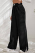 Black Solid Color Split Hem Wide Leg Corduroy Pants