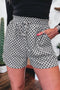 Gray Checkerboard Print Drawstring Elastic Waist Pocketed Shorts