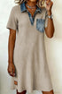 Beige Short Sleeve Ribbed Knit Denim Patchwork Polo Collar Dress