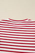 Red Stripe Round Neck Ruffle Trim Long Sleeve Top