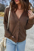 Coffee Button Front V Neck Casual Cardigan