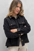Black Button Flap Pocket Corduroy Shacket