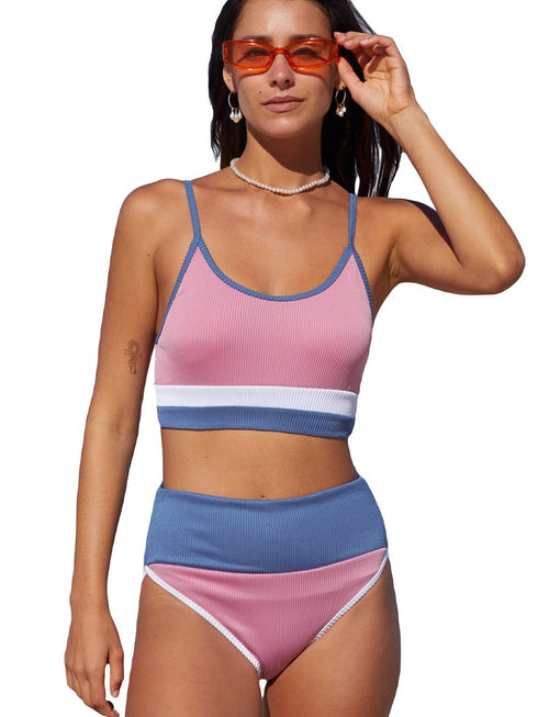 pink-spaghetti-straps-colorblock-ribbed-high-waisted-swimsuits