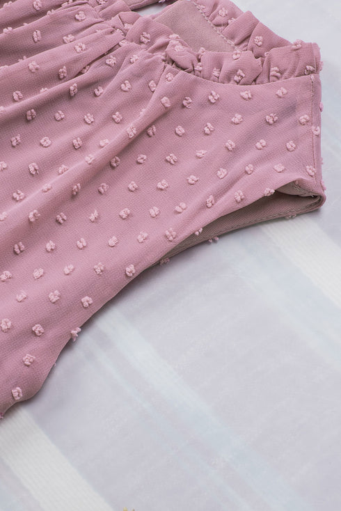 Pink Swiss Dot Sleeveless Ruffle Tank