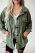 Smoke Green Solid Color Exposed Seam Patchwork Button Down Fleece Shacket
