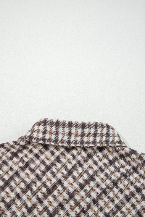 Casual Contrast Corduroy Flap Pocket Patchwork Plaid Shacket