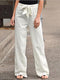 Elastic Waist Solid Color Cotton And Linen Wide-leg Loose Pants