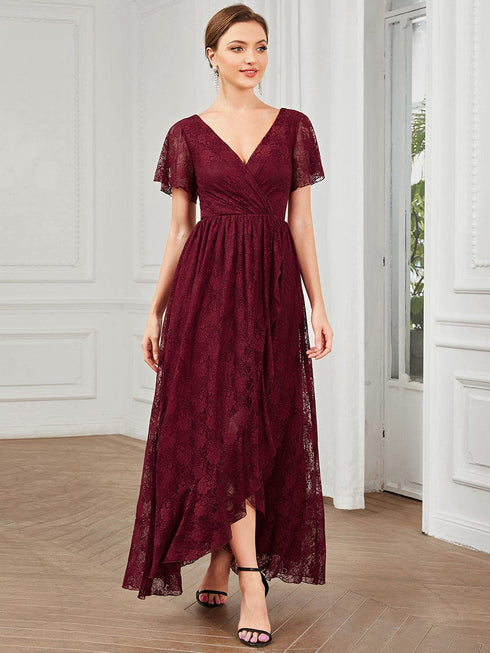 Elegant A-Line Evening Gown with Deep V Neck and Sheer Sleeves