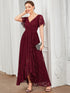 Elegant A-Line Evening Gown with Deep V Neck and Sheer Sleeves
