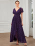 Elegant A-Line Evening Gown with Deep V Neck and Sheer Sleeves