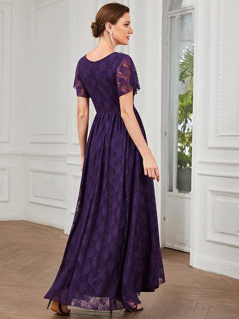 Elegant A-Line Evening Gown with Deep V Neck and Sheer Sleeves