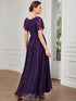 Elegant A-Line Evening Gown with Deep V Neck and Sheer Sleeves