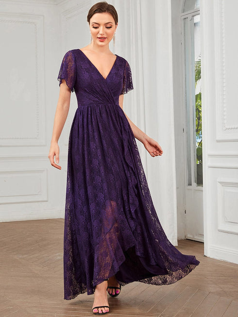 Elegant A-Line Evening Gown with Deep V Neck and Sheer Sleeves