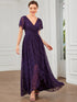 Elegant A-Line Evening Gown with Deep V Neck and Sheer Sleeves