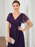 Elegant A-Line Evening Gown with Deep V Neck and Sheer Sleeves