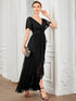 Elegant A-Line Evening Gown with Deep V Neck and Sheer Sleeves