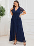 Elegant A-Line Evening Gown with Deep V Neck and Sheer Sleeves