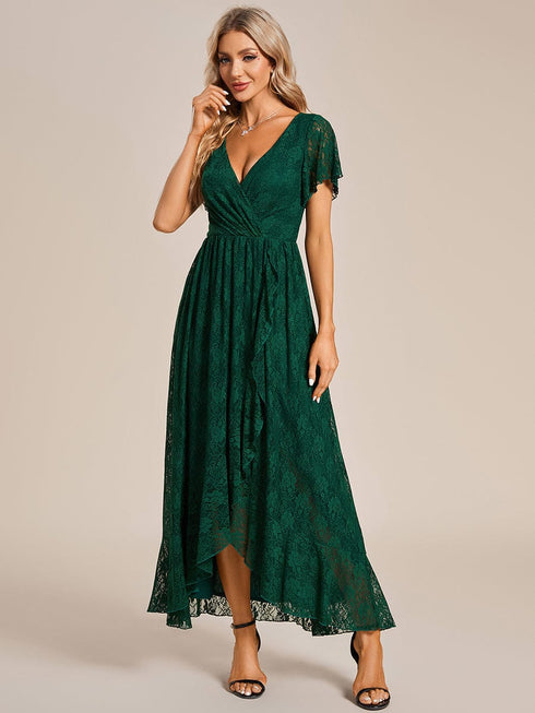 Elegant A-Line Evening Gown with Deep V Neck and Sheer Sleeves