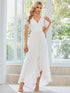 Elegant A-Line Evening Gown with Deep V Neck and Sheer Sleeves