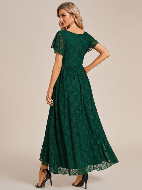 Elegant A-Line Evening Gown with Deep V Neck and Sheer Sleeves