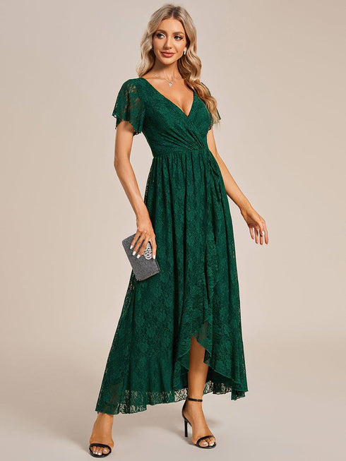 Elegant A-Line Evening Gown with Deep V Neck and Sheer Sleeves
