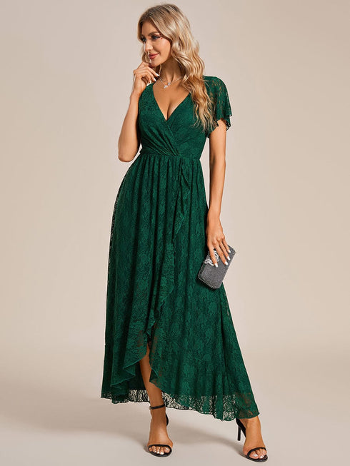 Elegant A-Line Evening Gown with Deep V Neck and Sheer Sleeves