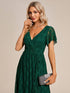 Elegant A-Line Evening Gown with Deep V Neck and Sheer Sleeves