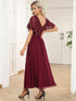 Elegant A-Line V Neck Mother of the Bride Dress with Short Ruffles Sleeves